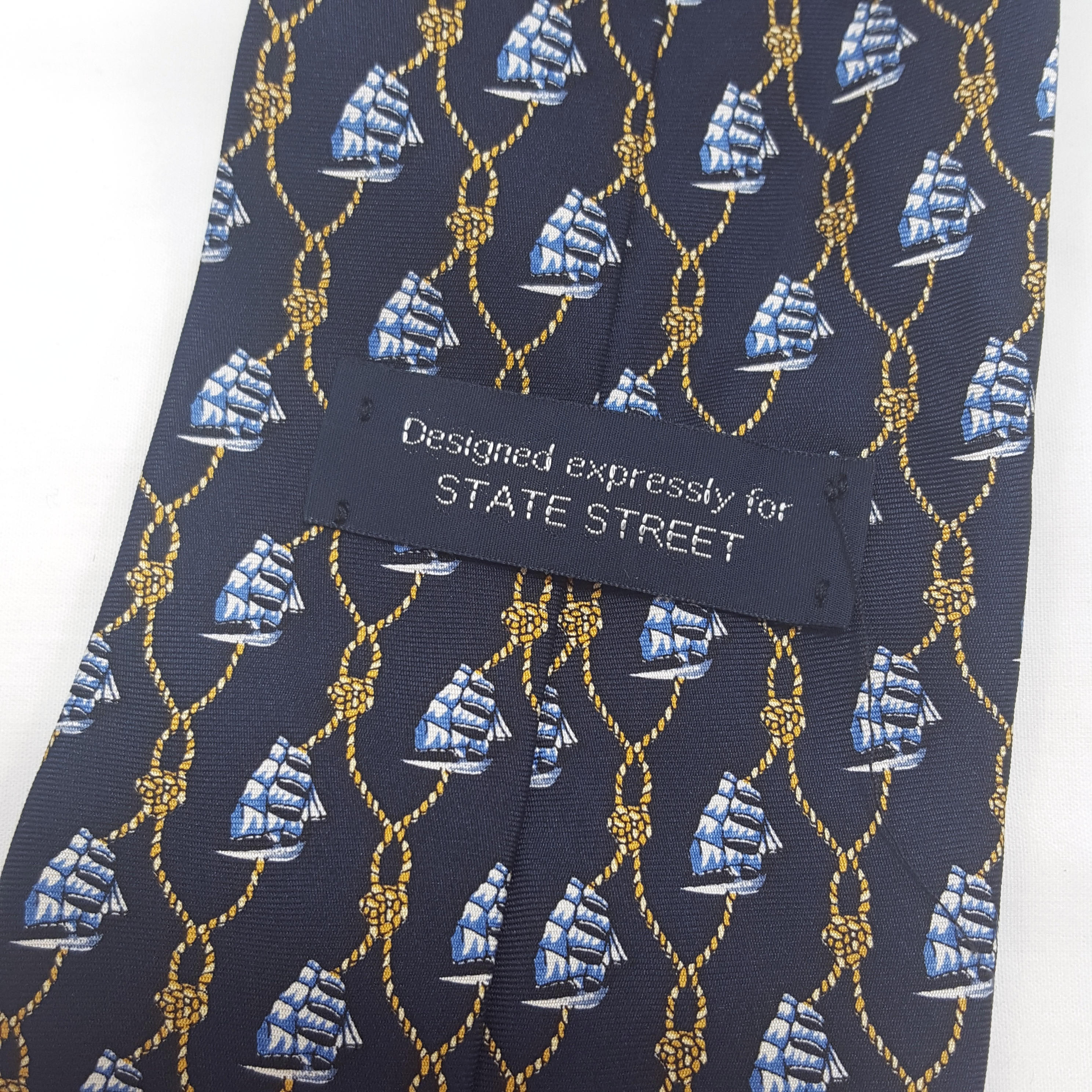 Vintage Sailing Ship Necktie- Navy Blue Silk Tie- Nautical Tie- Sailing ...