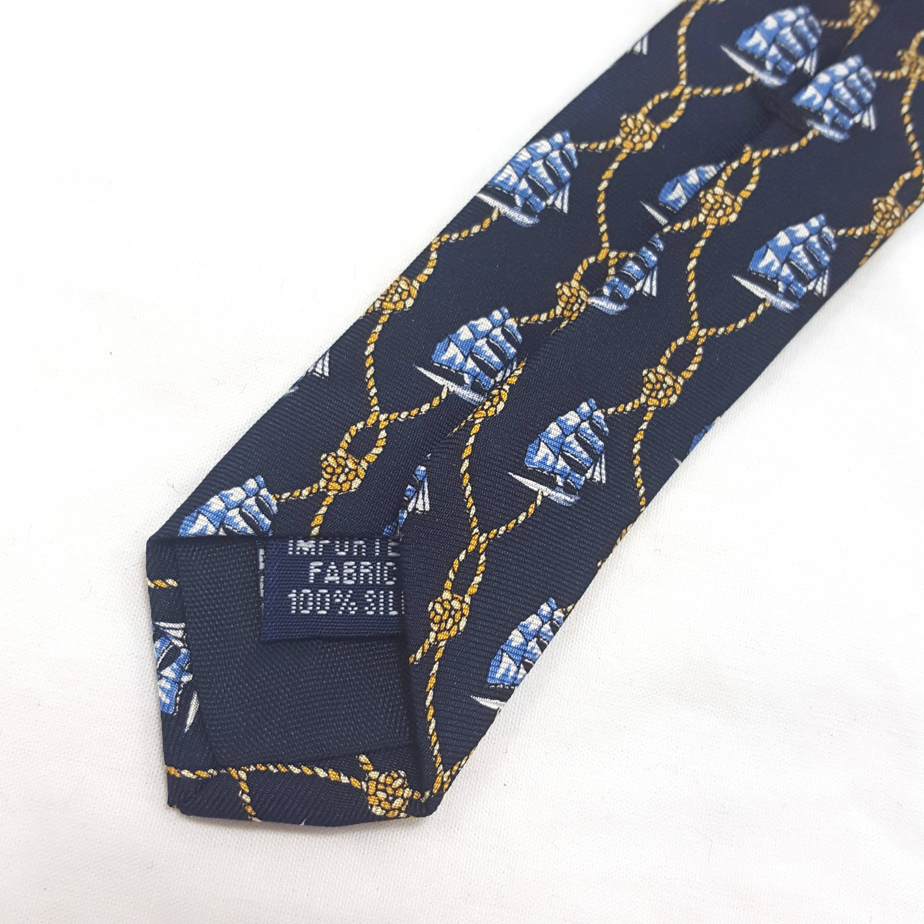Vintage Sailing Ship Necktie Navy Blue Silk Tie Nautical Tie Sailing Knots Print Sailor Gift
