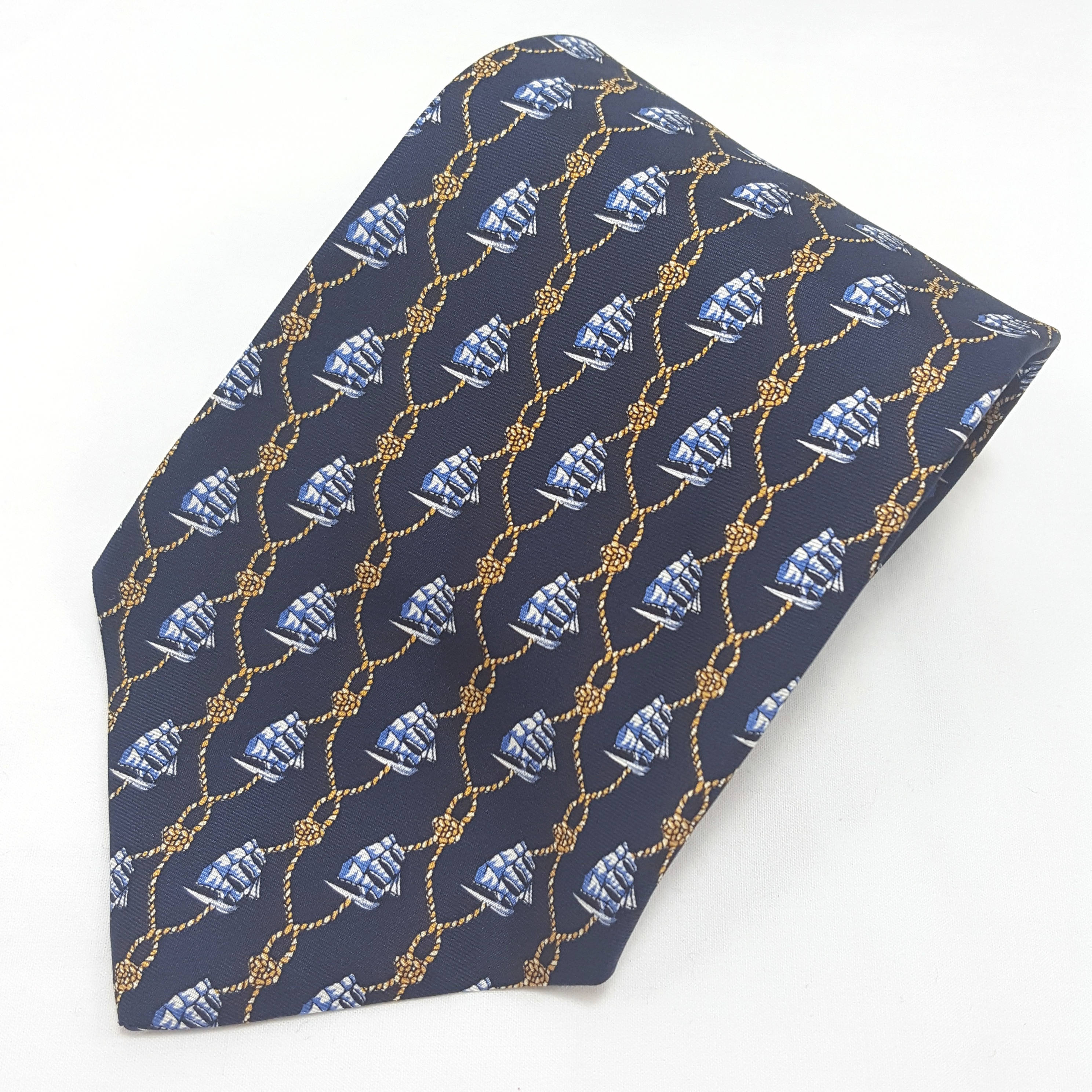 Vintage Sailing Ship Necktie- Navy Blue Silk Tie- Nautical Tie- Sailing ...