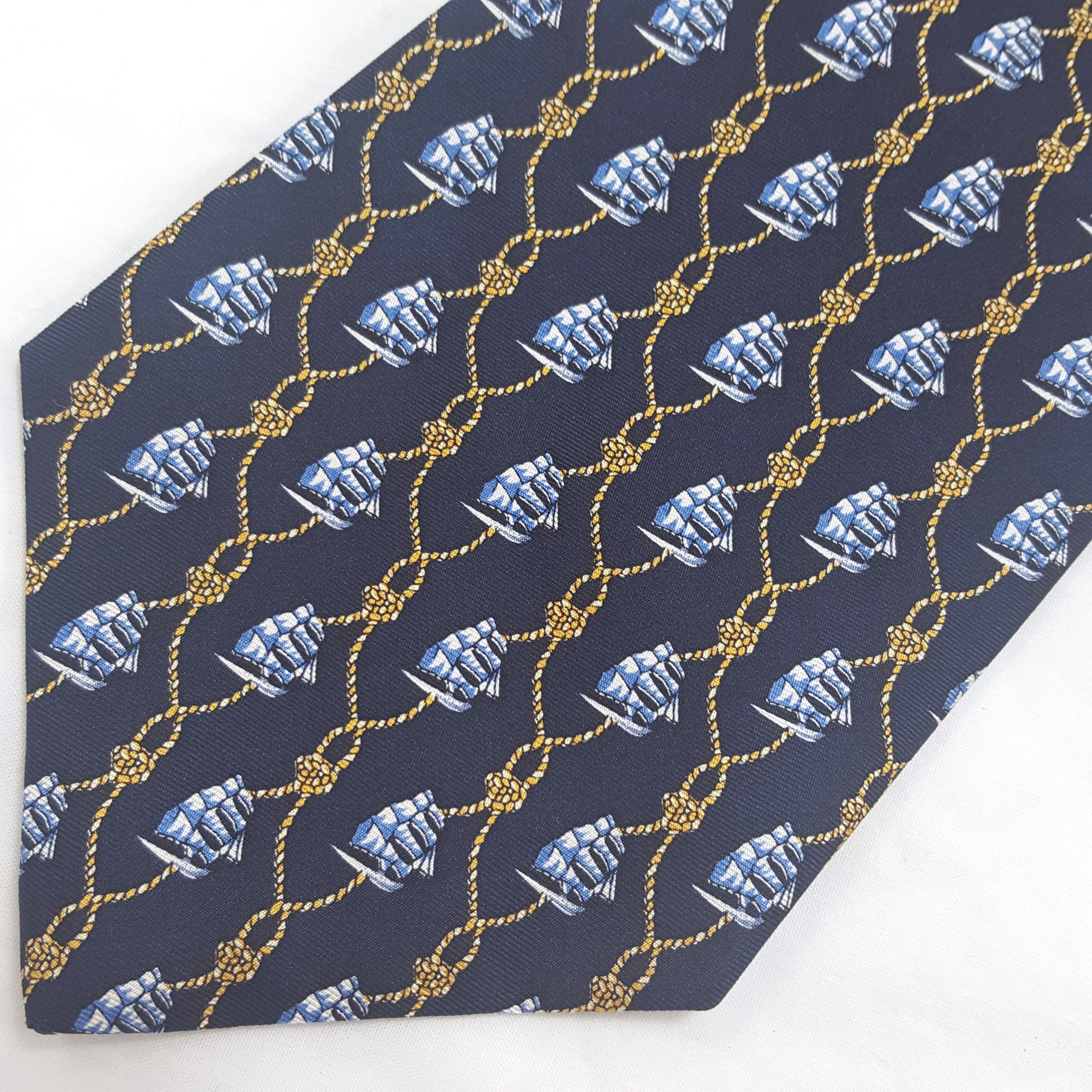 Vintage Sailing Ship Necktie- Navy Blue Silk Tie- Nautical Tie- Sailing ...