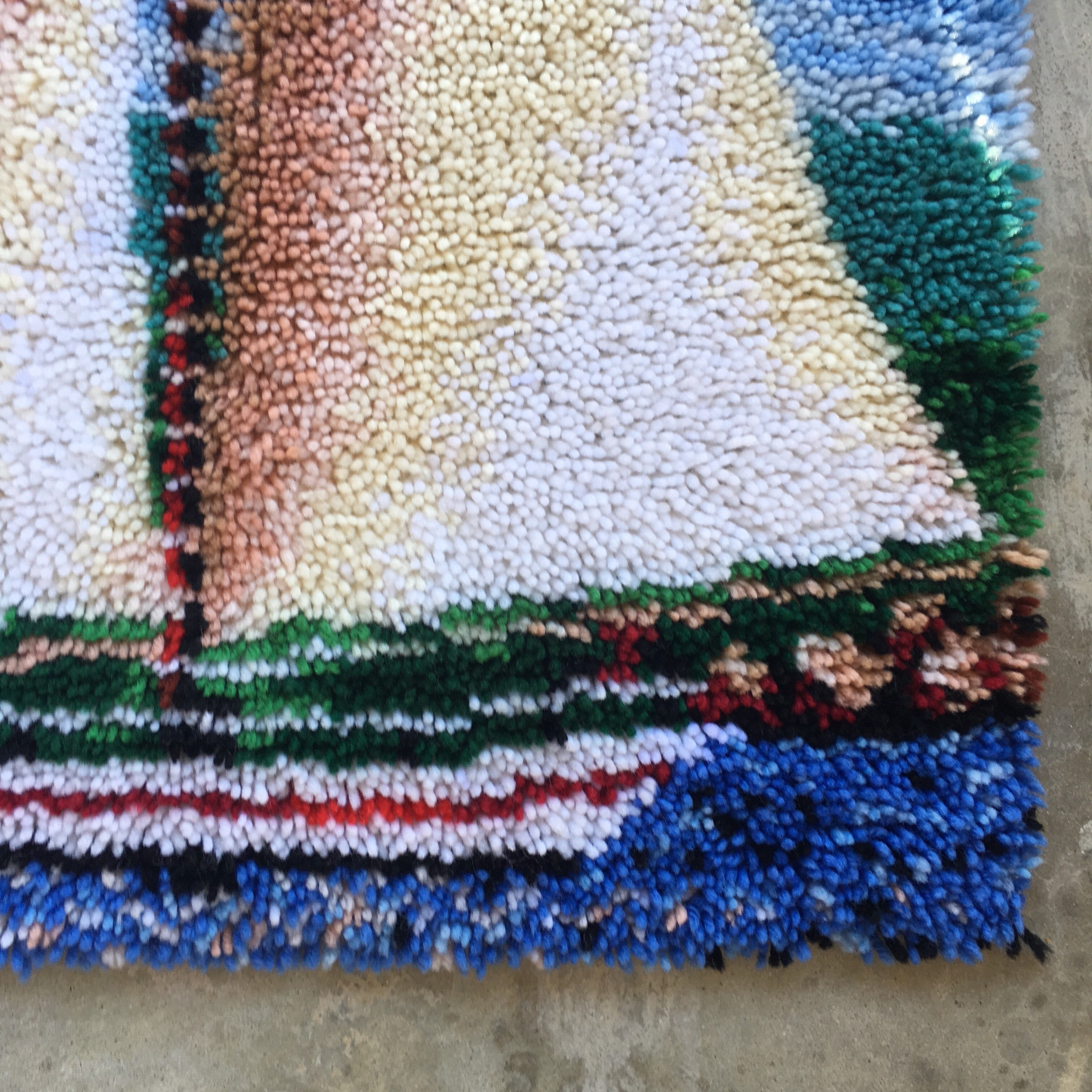 nautical ship and lighthouse latch hook 70s vintage sailboat hooked rug