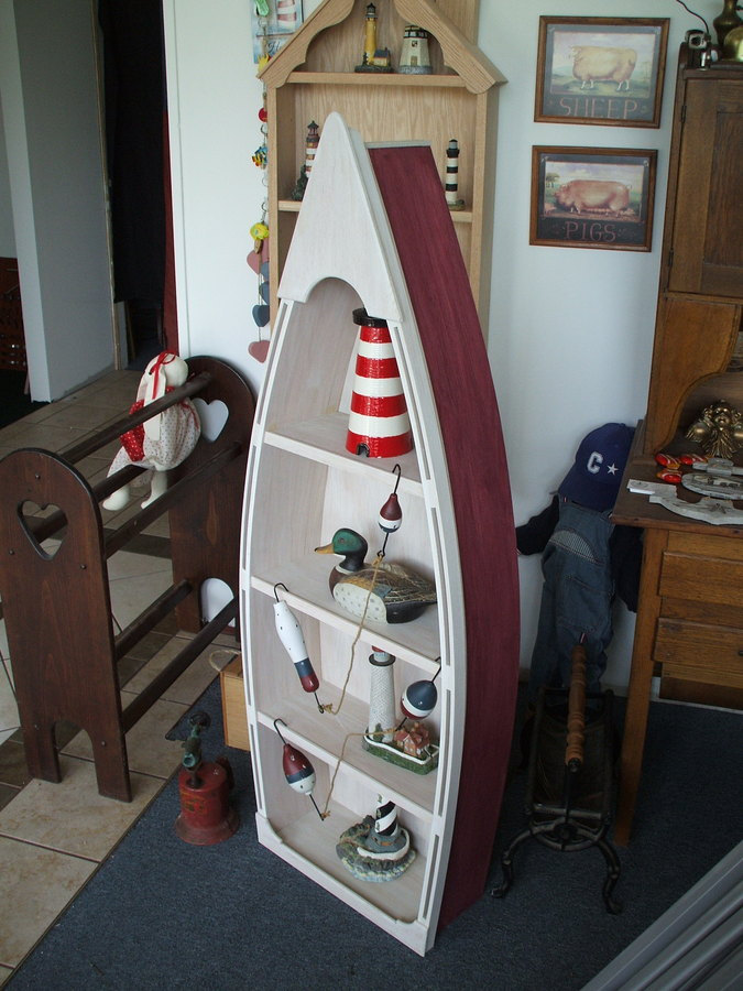 5 foot red row boat bookshelf shelf bookcase shelves skiff schooner